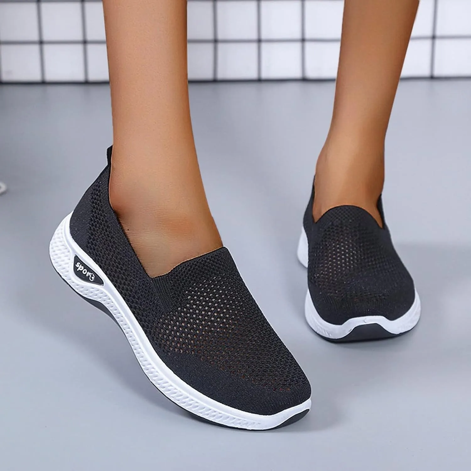 Womens Non Slip Slip On Sneakers Casual Walking Shoes Lightweight Canvas Comfortable Flats Elastic Loafers