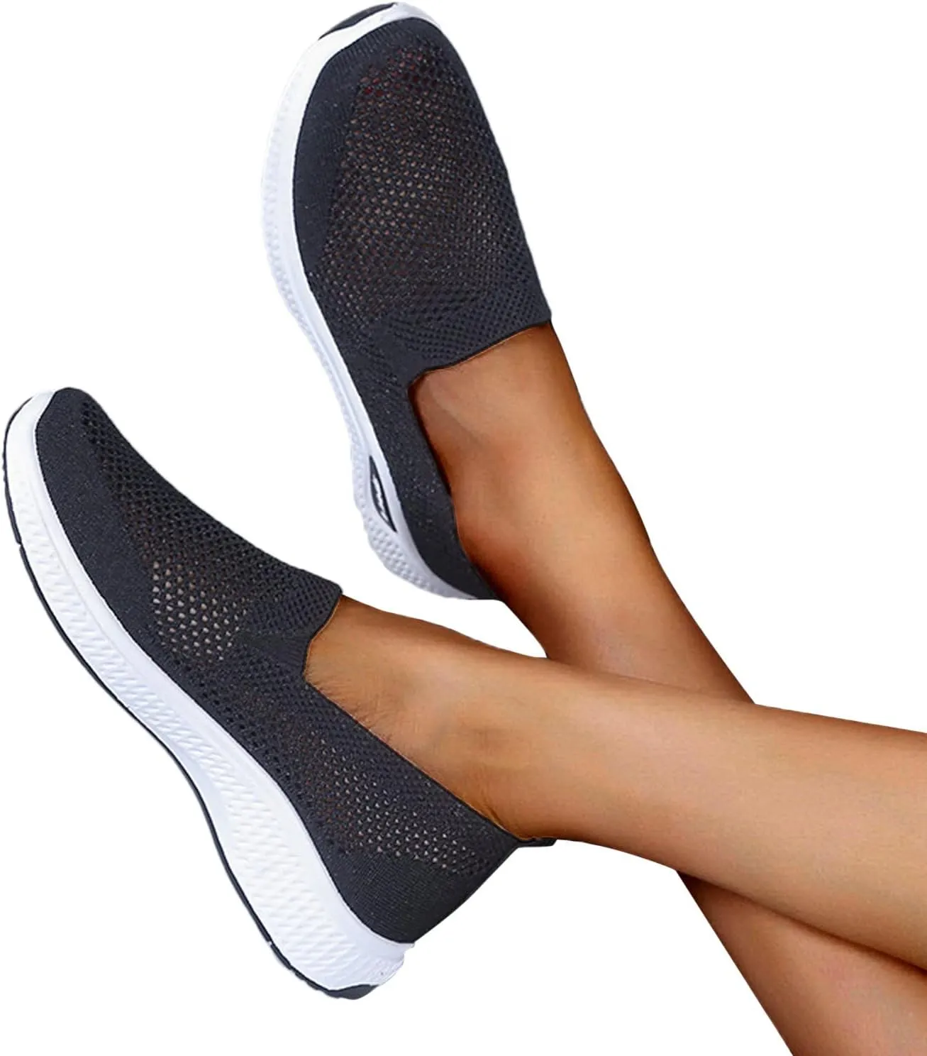 Womens Non Slip Slip On Sneakers Casual Walking Shoes Lightweight Canvas Comfortable Flats Elastic Loafers