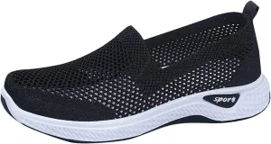 Womens Non Slip Slip On Sneakers Casual Walking Shoes Lightweight Canvas Comfortable Flats Elastic Loafers