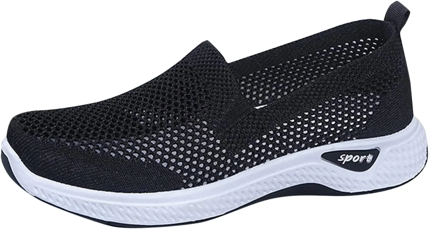Womens Non Slip Slip On Sneakers Casual Walking Shoes Lightweight Canvas Comfortable Flats Elastic Loafers