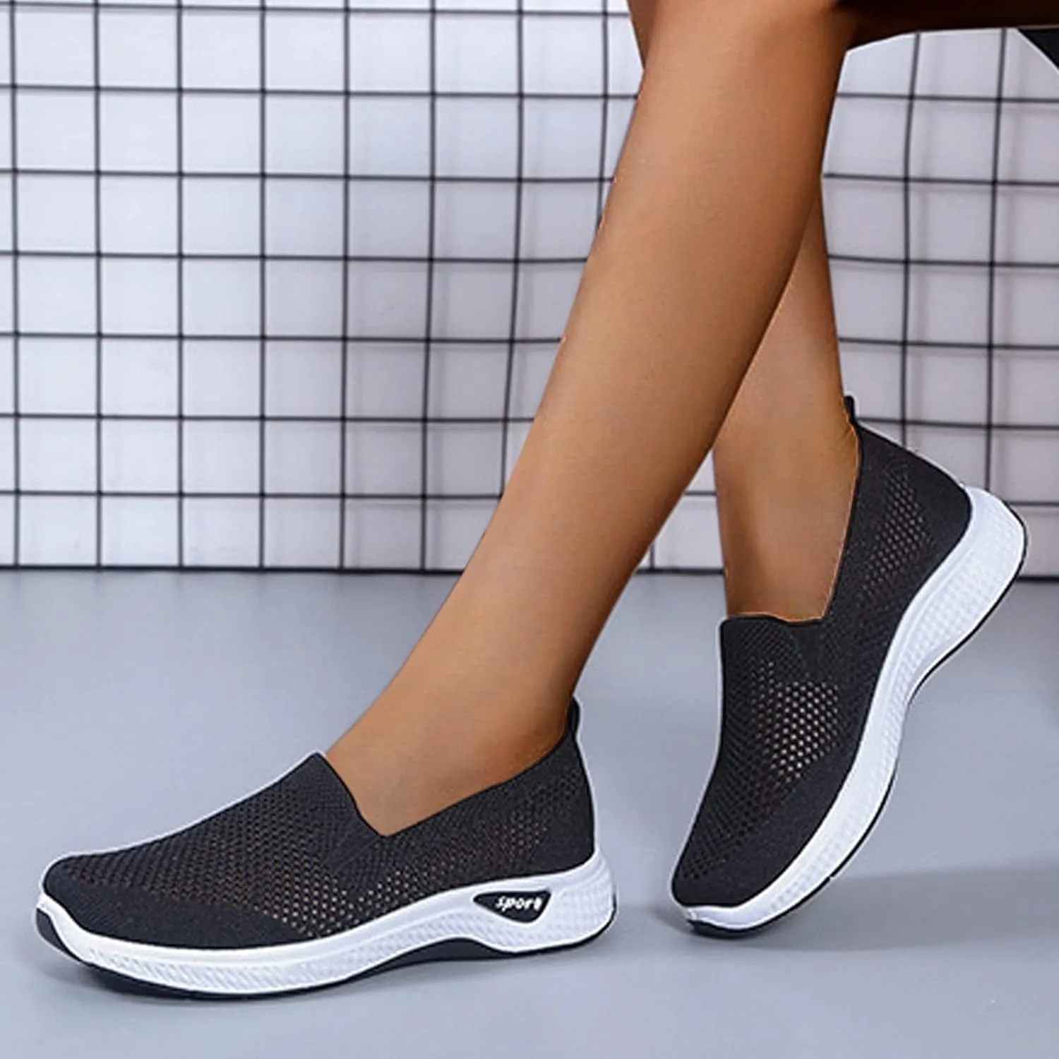 Womens Non Slip Slip On Sneakers Casual Walking Shoes Lightweight Canvas Comfortable Flats Elastic Loafers
