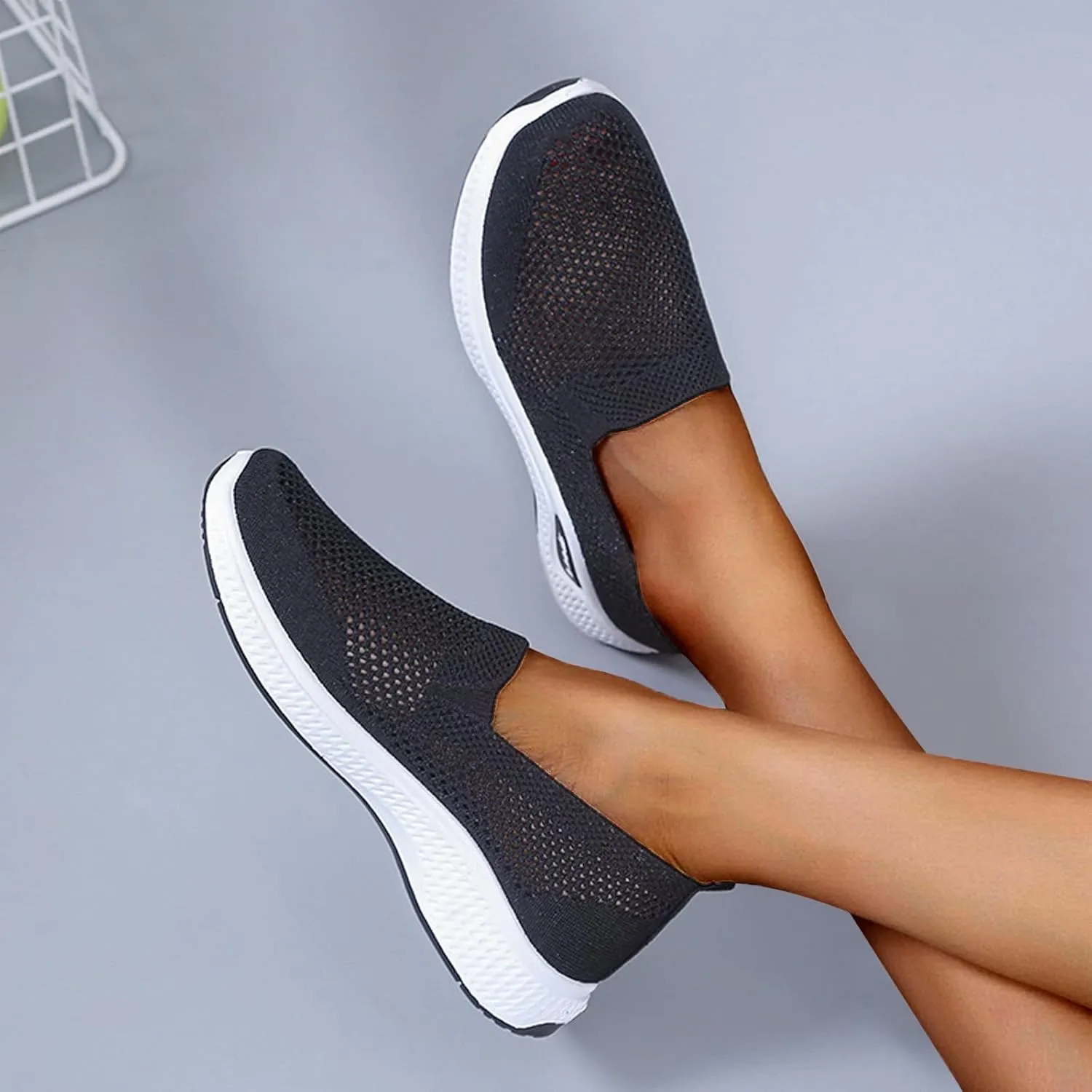 Womens Non Slip Slip On Sneakers Casual Walking Shoes Lightweight Canvas Comfortable Flats Elastic Loafers