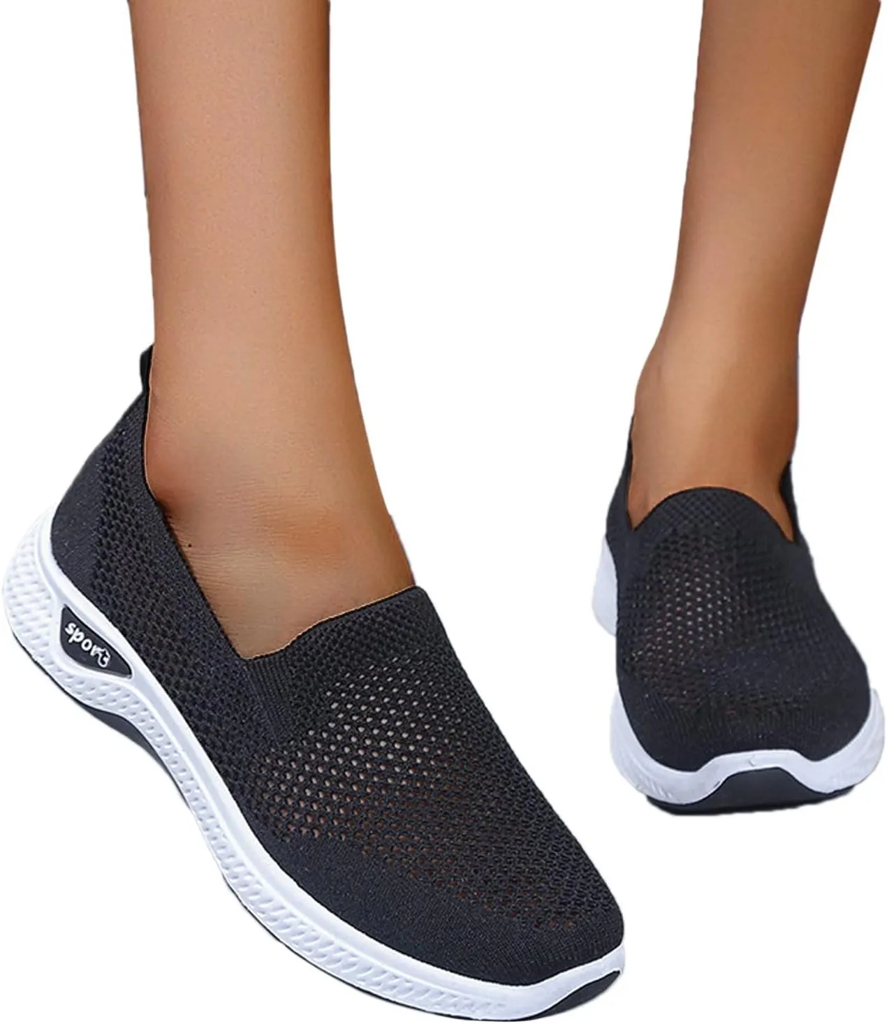Womens Non Slip Slip On Sneakers Casual Walking Shoes Lightweight Canvas Comfortable Flats Elastic Loafers