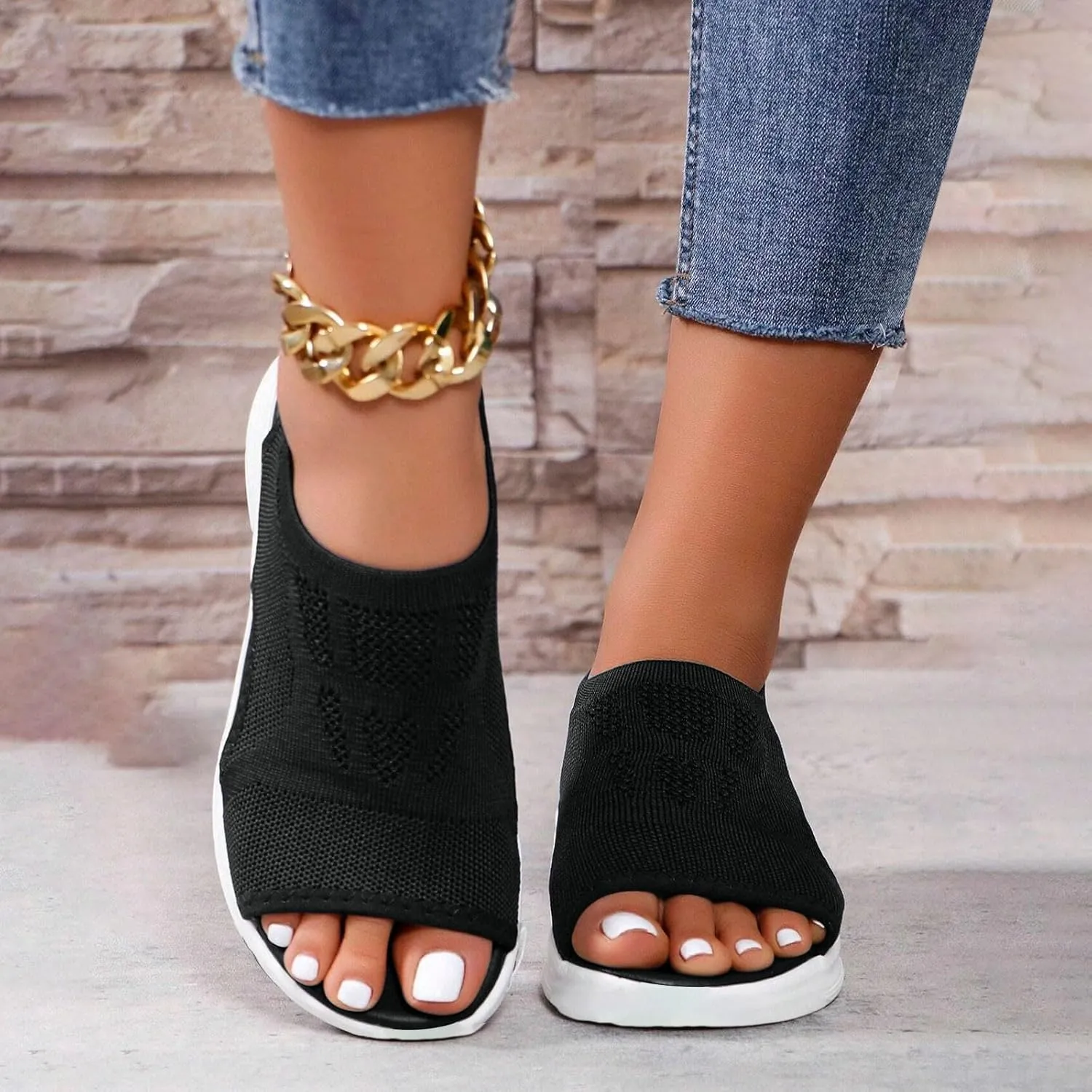 Womens Orthopedic Walking Sandals with Arch Support Open Toe Sports Sandals Breathable Knit Summer Shoes Summer Washable Slingback Orthopedic Slide Flat Sandals