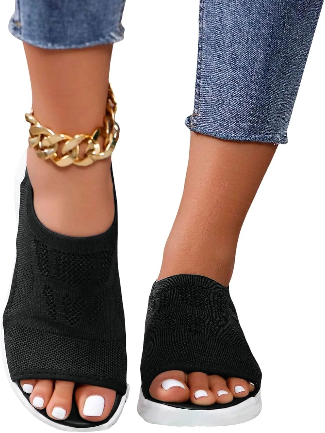 Womens Orthopedic Walking Sandals with Arch Support Open Toe Sports Sandals Breathable Knit Summer Shoes Summer Washable Slingback Orthopedic Slide Flat Sandals
