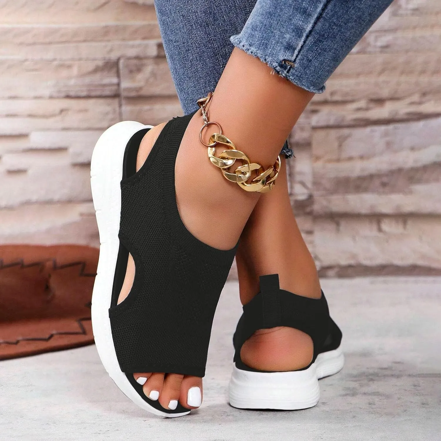 Womens Orthopedic Walking Sandals with Arch Support Open Toe Sports Sandals Breathable Knit Summer Shoes Summer Washable Slingback Orthopedic Slide Flat Sandals