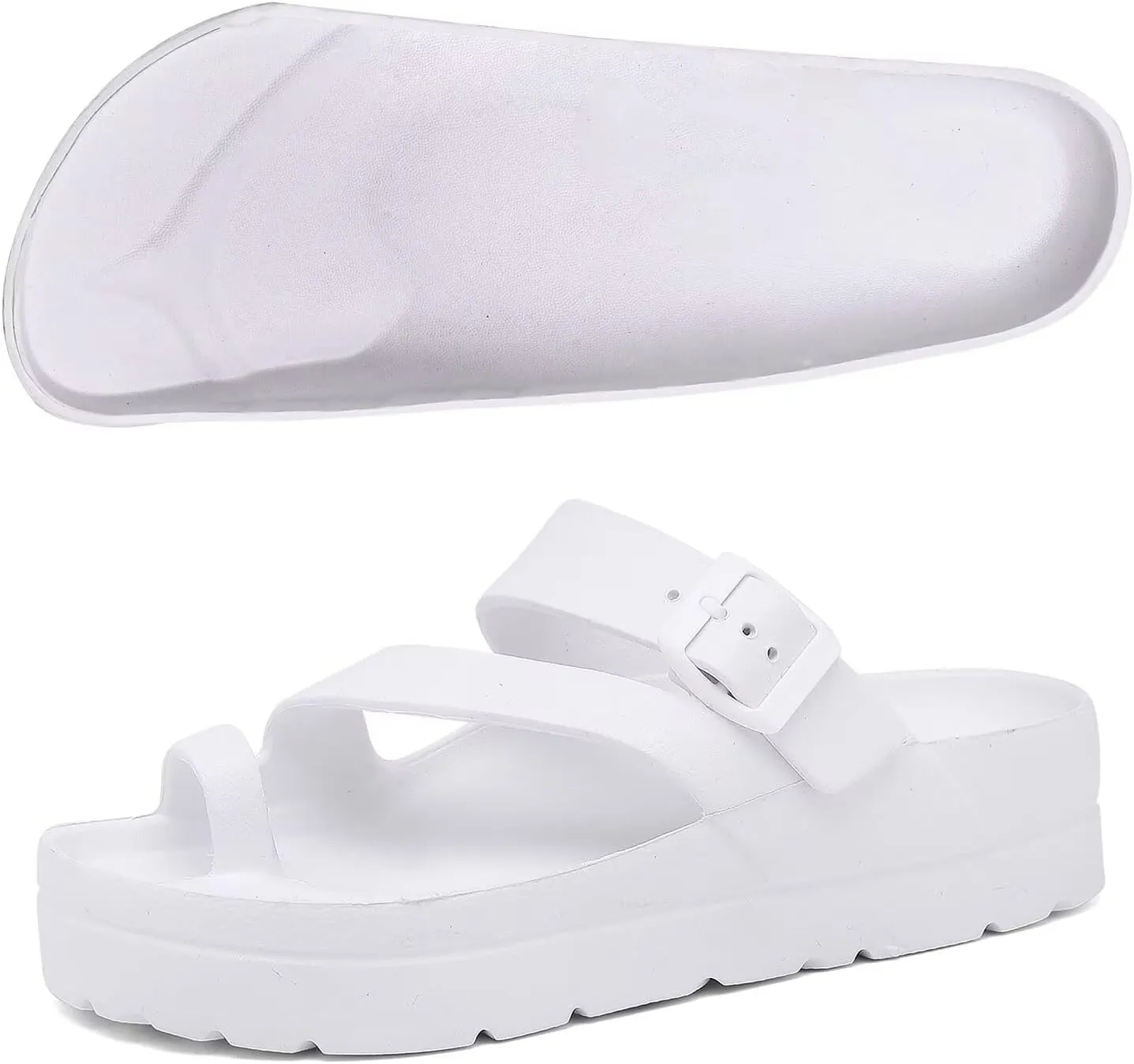 Women's Platform Flip Flops with Arch Support, Eva Lightweight Chunky Slide Sandals for Women, Fashion Comfort Summer Beach Sandal with Adjustable Buckle, Sandalias De Plataforma Para Mujer