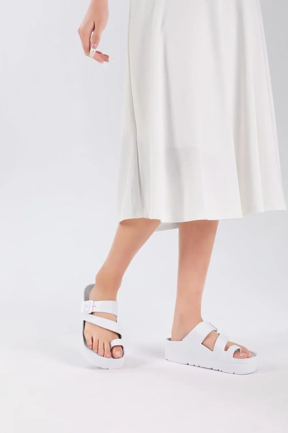Women's Platform Flip Flops with Arch Support, Eva Lightweight Chunky Slide Sandals for Women, Fashion Comfort Summer Beach Sandal with Adjustable Buckle, Sandalias De Plataforma Para Mujer