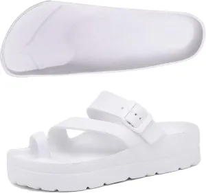 Women's Platform Flip Flops with Arch Support, Eva Lightweight Chunky Slide Sandals for Women, Fashion Comfort Summer Beach Sandal with Adjustable Buckle, Sandalias De Plataforma Para Mujer