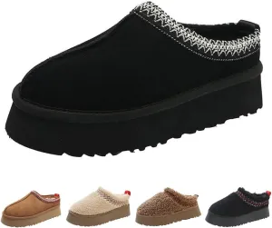Women's Platform Mini Boots Slippers for Women Warm Fuzzy Slippers Fur Fleece Lined Slip on Suede Short Ankle Boots Outdoor Indoor Braid Slippers Anti Slip Trend