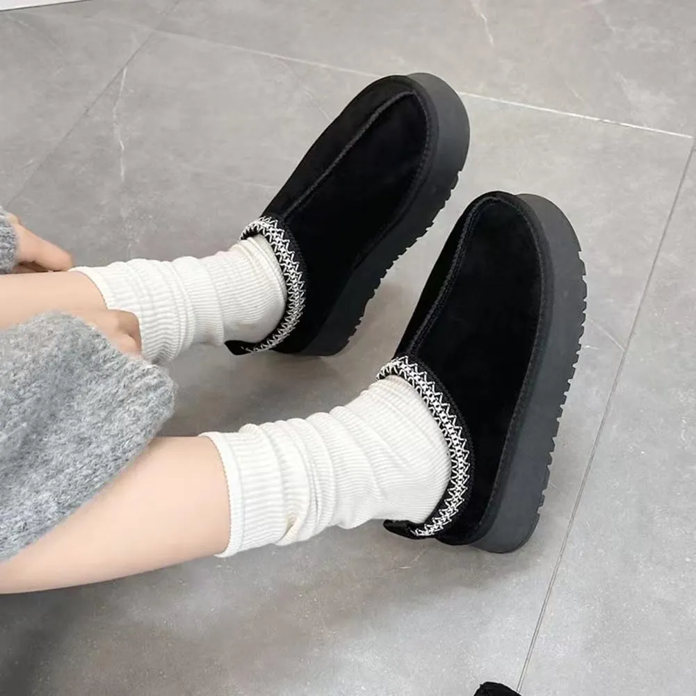 Women's Platform Mini Boots Slippers for Women Warm Fuzzy Slippers Fur Fleece Lined Slip on Suede Short Ankle Boots Outdoor Indoor Braid Slippers Anti Slip Trend