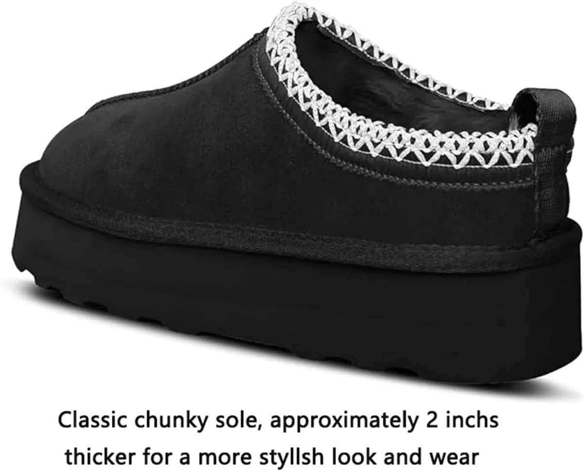 Women's Platform Mini Boots Slippers for Women Warm Fuzzy Slippers Fur Fleece Lined Slip on Suede Short Ankle Boots Outdoor Indoor Braid Slippers Anti Slip Trend