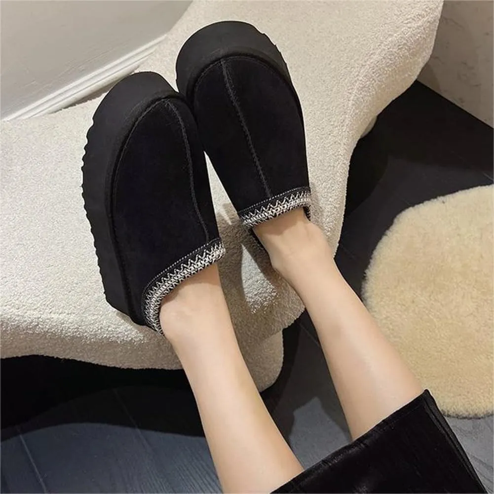 Women's Platform Mini Boots Slippers for Women Warm Fuzzy Slippers Fur Fleece Lined Slip on Suede Short Ankle Boots Outdoor Indoor Braid Slippers Anti Slip Trend