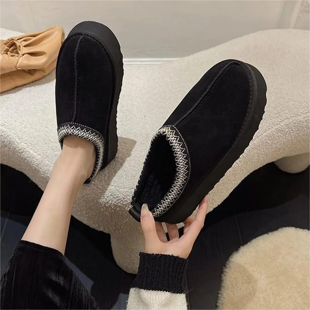 Women's Platform Mini Boots Slippers for Women Warm Fuzzy Slippers Fur Fleece Lined Slip on Suede Short Ankle Boots Outdoor Indoor Braid Slippers Anti Slip Trend