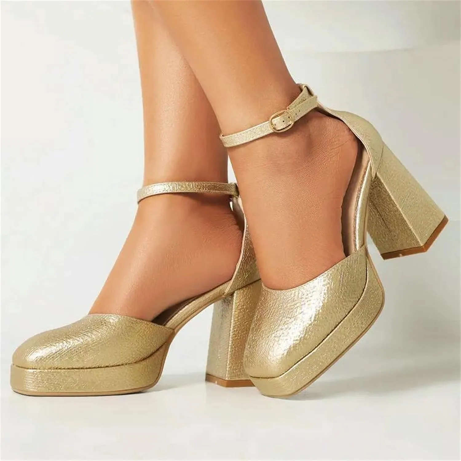 Women's Platform Pumps, Gold Silver Closed Toe Spring Summer