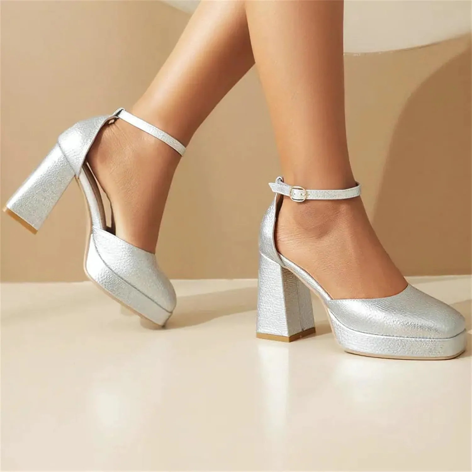Women's Platform Pumps, Gold Silver Closed Toe Spring Summer