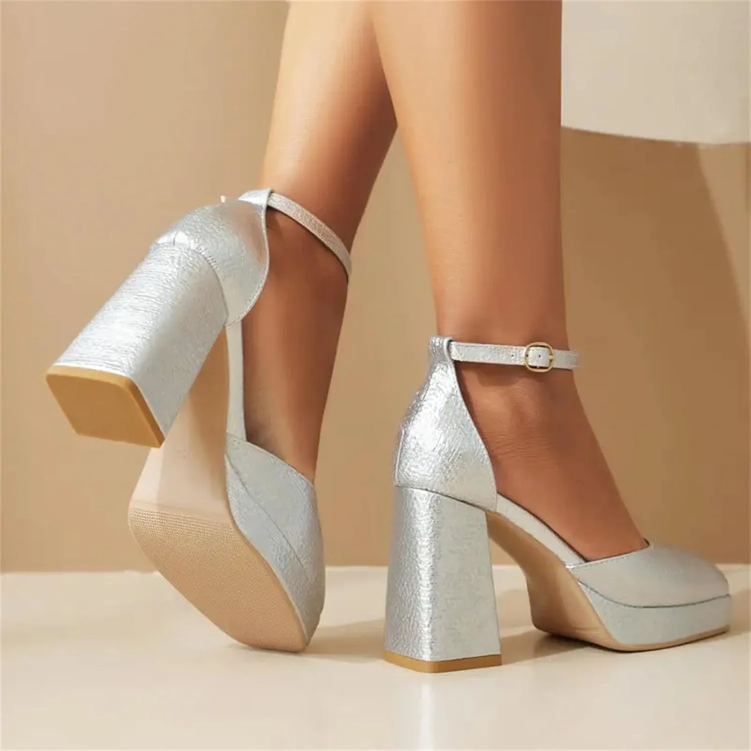 Women's Platform Pumps, Gold Silver Closed Toe Spring Summer