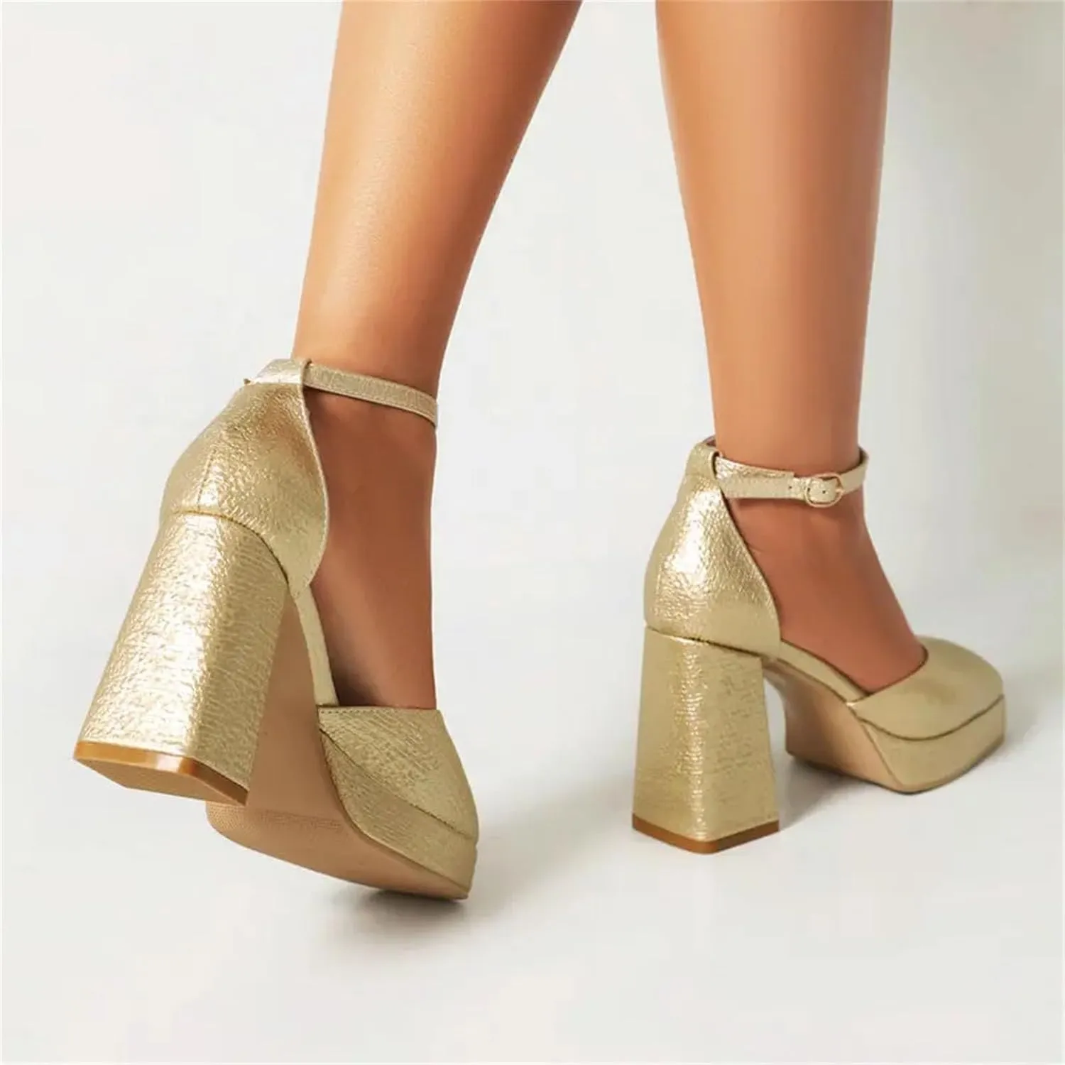 Women's Platform Pumps, Gold Silver Closed Toe Spring Summer