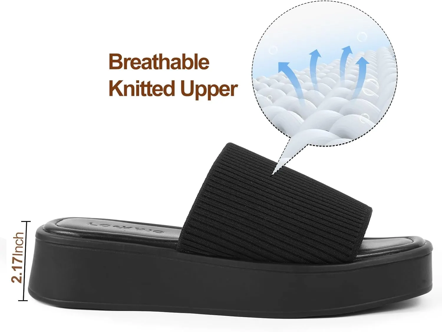Women's Platform Sandals Comfortable Open Toe Slip On Wedge Slides Summer Casual Flatform Chunky Sandals, Black