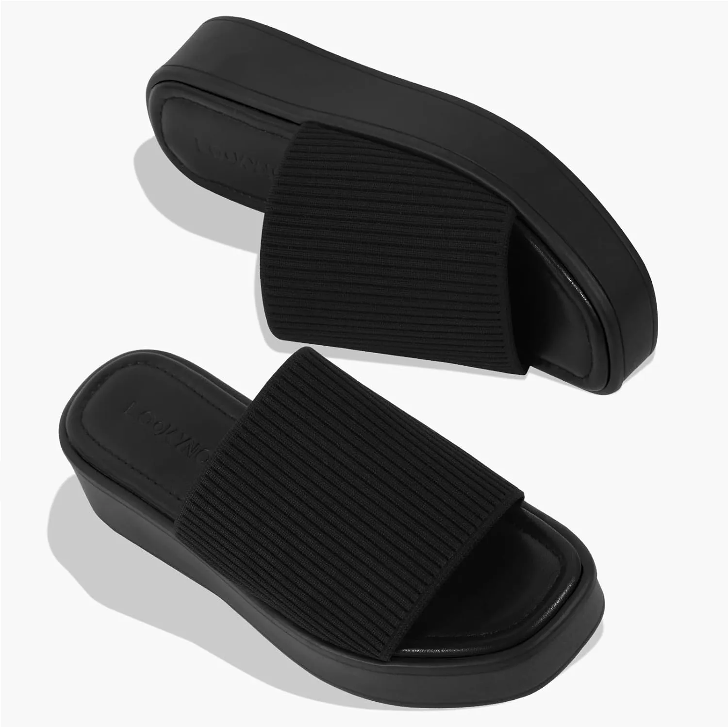 Women's Platform Sandals Comfortable Open Toe Slip On Wedge Slides Summer Casual Flatform Chunky Sandals, Black