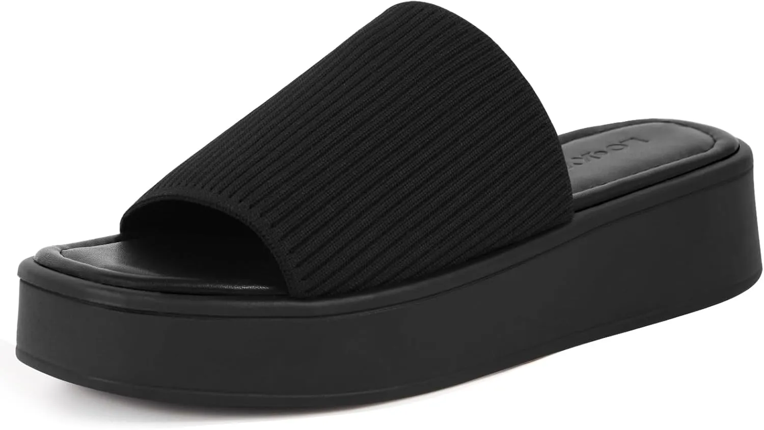Women's Platform Sandals Comfortable Open Toe Slip On Wedge Slides Summer Casual Flatform Chunky Sandals, Black
