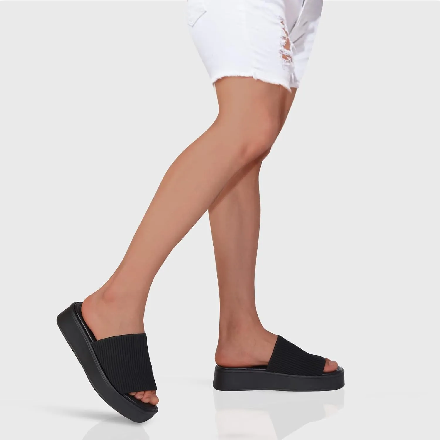 Women's Platform Sandals Comfortable Open Toe Slip On Wedge Slides Summer Casual Flatform Chunky Sandals, Black