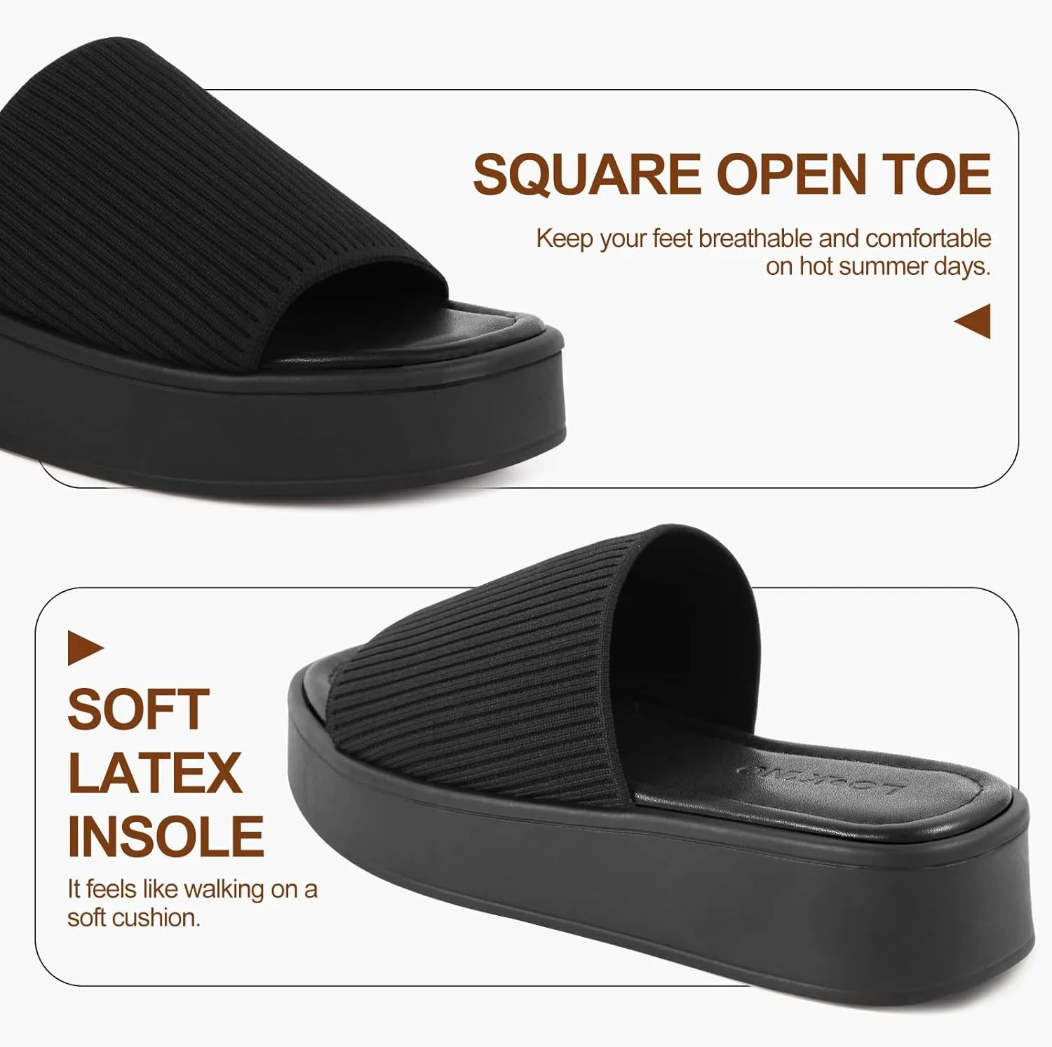 Women's Platform Sandals Comfortable Open Toe Slip On Wedge Slides Summer Casual Flatform Chunky Sandals, Black