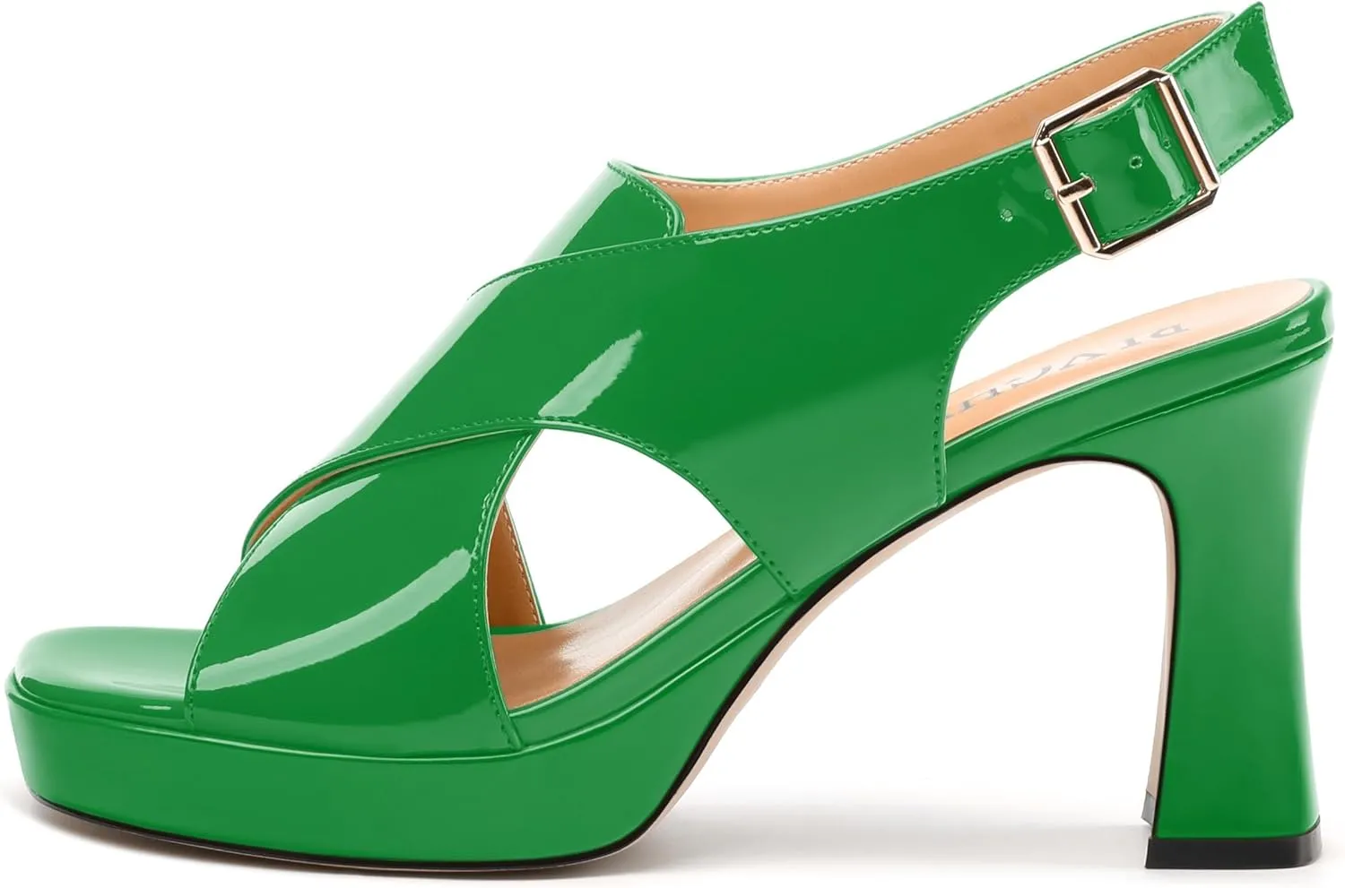 Women's Platform Sandals, Slingback Open Toe Buckle Heels for Women, Fashion Solid Patent High Heel Shoes 3.35 inch