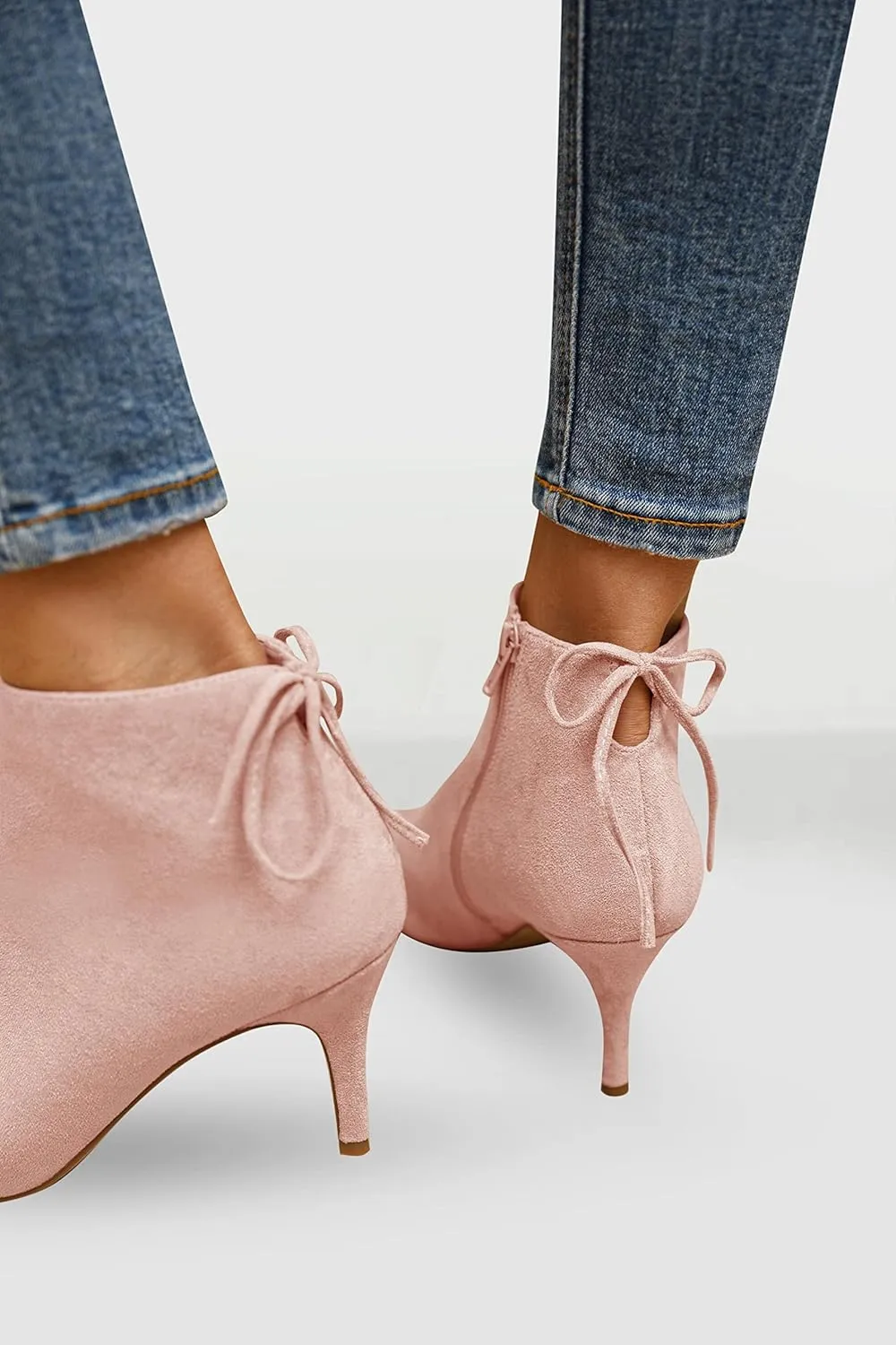 Womens Pointed Toe Heels Ankle Booties Kitten Stiletto Bowtie Strappy Fall Dress Boots Shoes