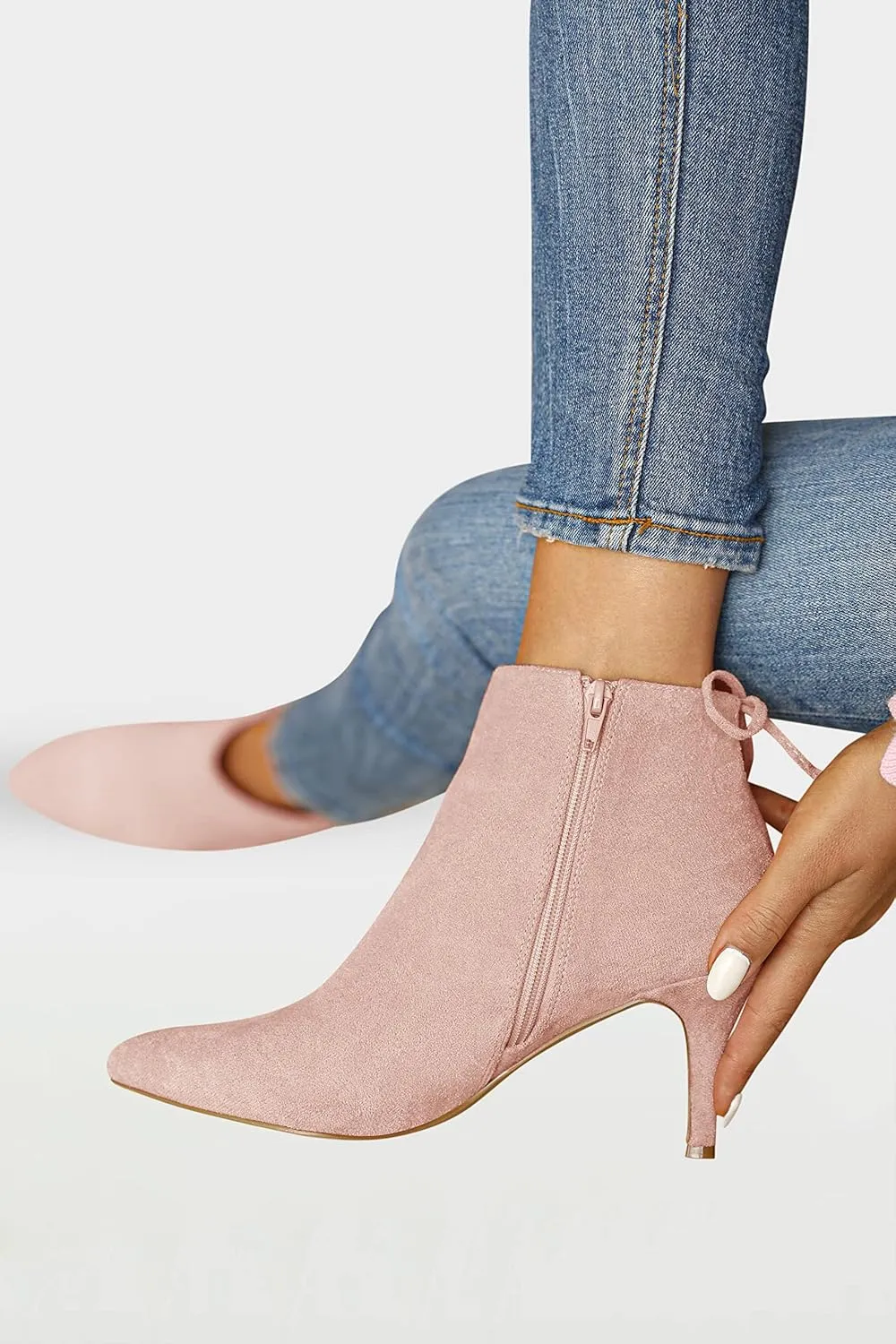 Womens Pointed Toe Heels Ankle Booties Kitten Stiletto Bowtie Strappy Fall Dress Boots Shoes