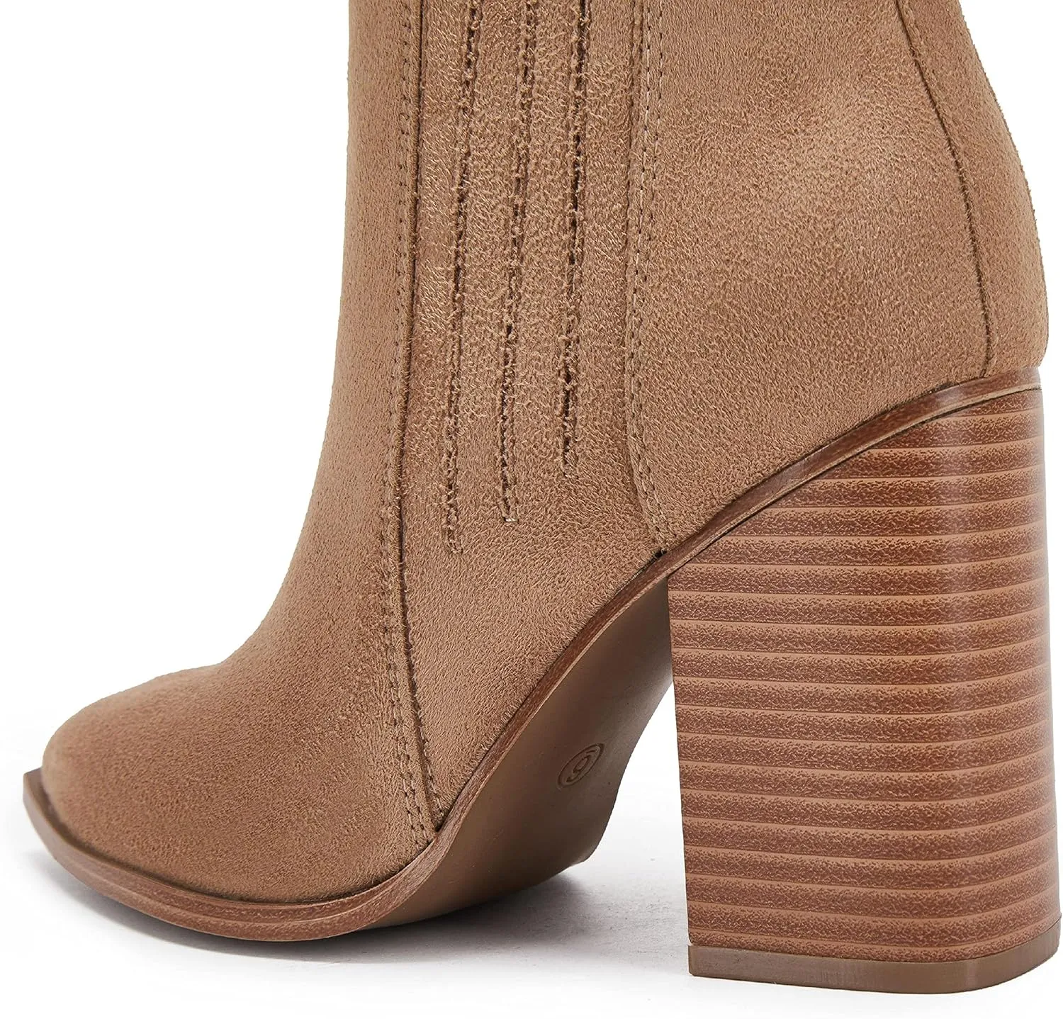 Womens Pointed Toe Slip on Ankle Booties Stacked Mid Block Heel Shoes Faux Leather Boots
