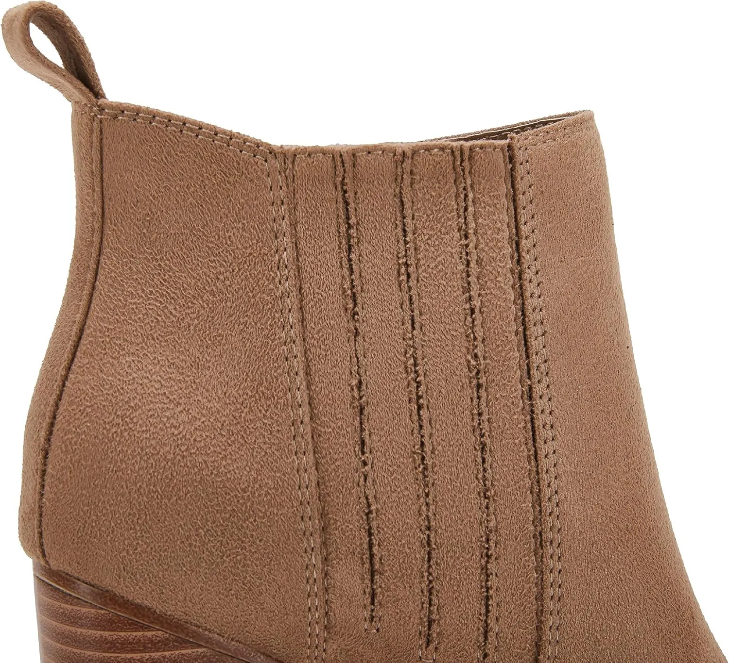 Womens Pointed Toe Slip on Ankle Booties Stacked Mid Block Heel Shoes Faux Leather Boots