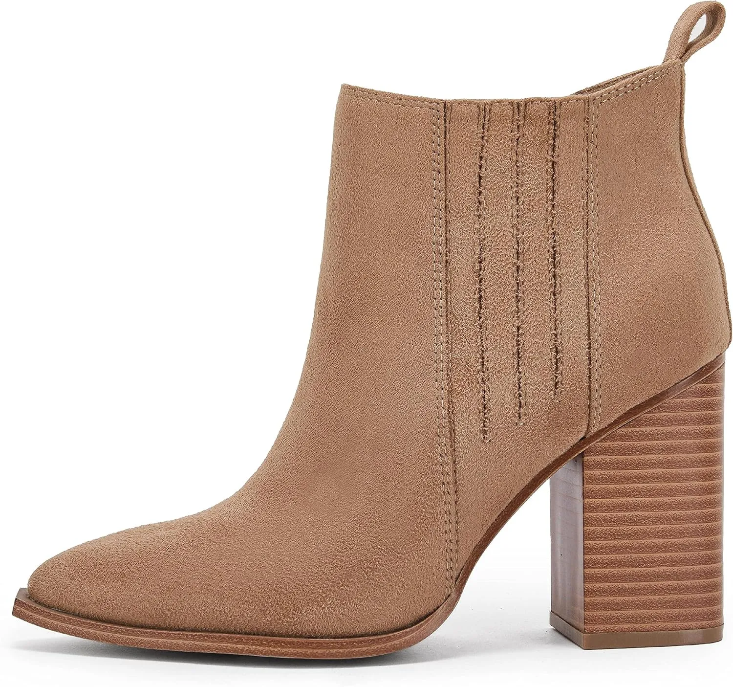 Womens Pointed Toe Slip on Ankle Booties Stacked Mid Block Heel Shoes Faux Leather Boots