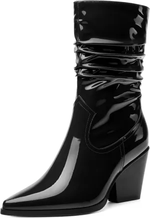 Women's Purple Faux Suede Mid-Calf Boots, Chunky Heel, Pointed Toe, Side Zipper, Casual Fashion Boots for Women