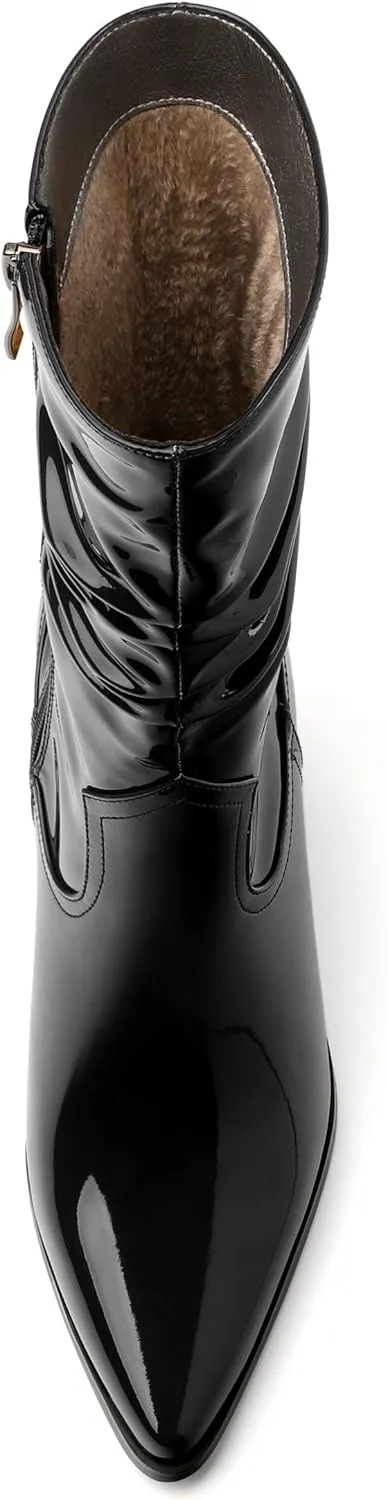 Women's Purple Faux Suede Mid-Calf Boots, Chunky Heel, Pointed Toe, Side Zipper, Casual Fashion Boots for Women