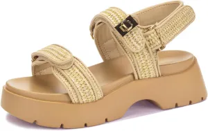 Women's Raffia Platform Sandals Adjustable Double Buckle Strap Open Toe Slingback Summer Beach Sandals Thick Sole