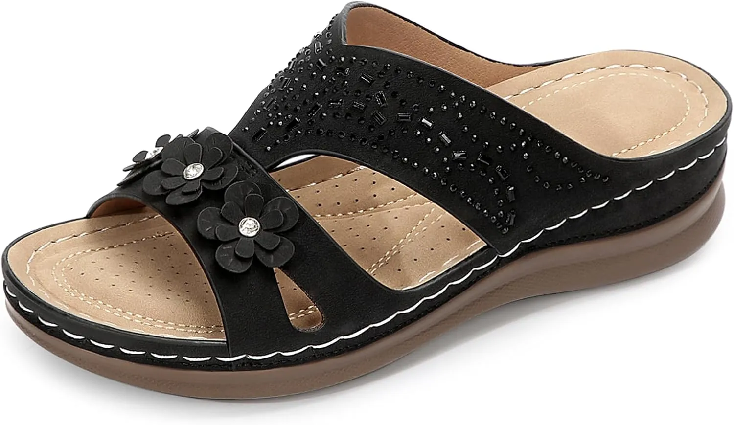 Women's Rhinestone Bohemian Slide Sandals Dressy, Slip On Comfortable Wedge Platform Shoes for Summer