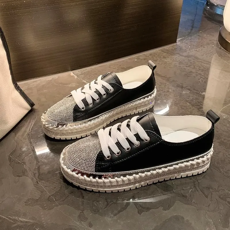 Women's Rhinestone Platform Loafers,Glitter Fashion Slip-On Sparkle Bling Sequin Sneakers Fall 2024 Casual Flat