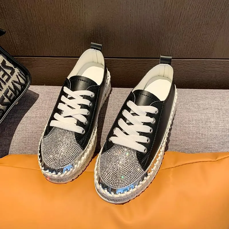Women's Rhinestone Platform Loafers,Glitter Fashion Slip-On Sparkle Bling Sequin Sneakers Fall 2024 Casual Flat