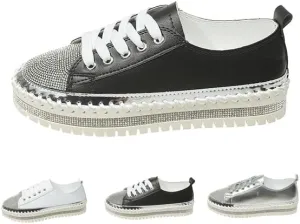 Women's Rhinestone Platform Loafers,Glitter Fashion Slip-On Sparkle Bling Sequin Sneakers Fall 2024 Casual Flat