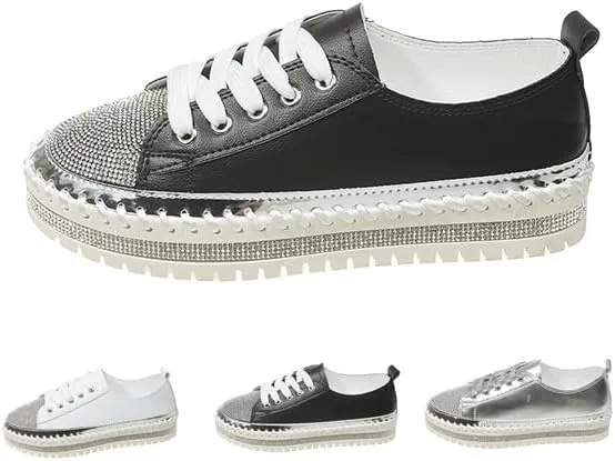Women's Rhinestone Platform Loafers,Glitter Fashion Slip-On Sparkle Bling Sequin Sneakers Fall 2024 Casual Flat