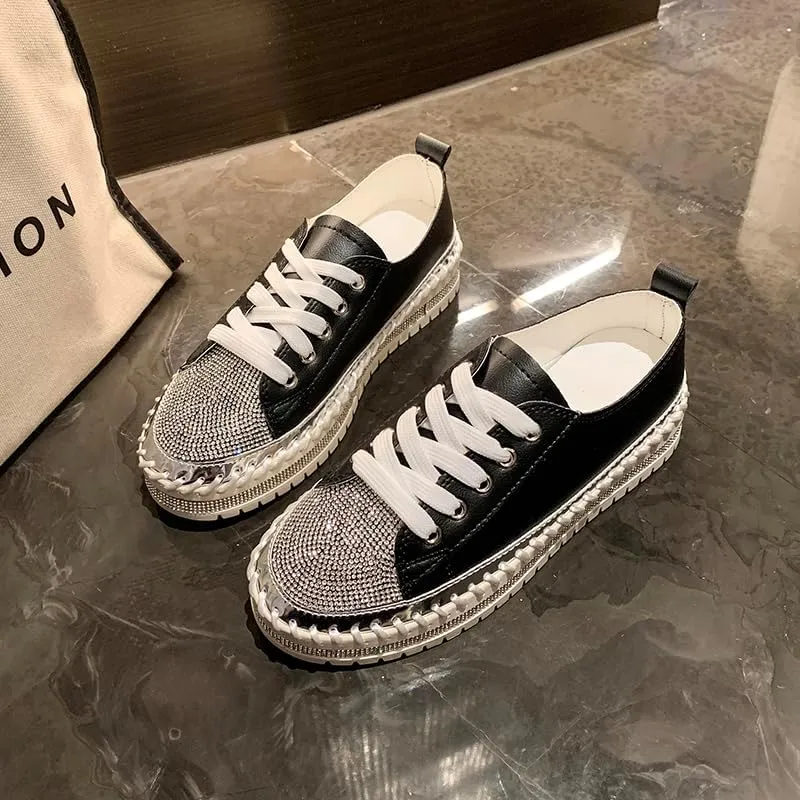 Women's Rhinestone Platform Loafers,Glitter Fashion Slip-On Sparkle Bling Sequin Sneakers Fall 2024 Casual Flat