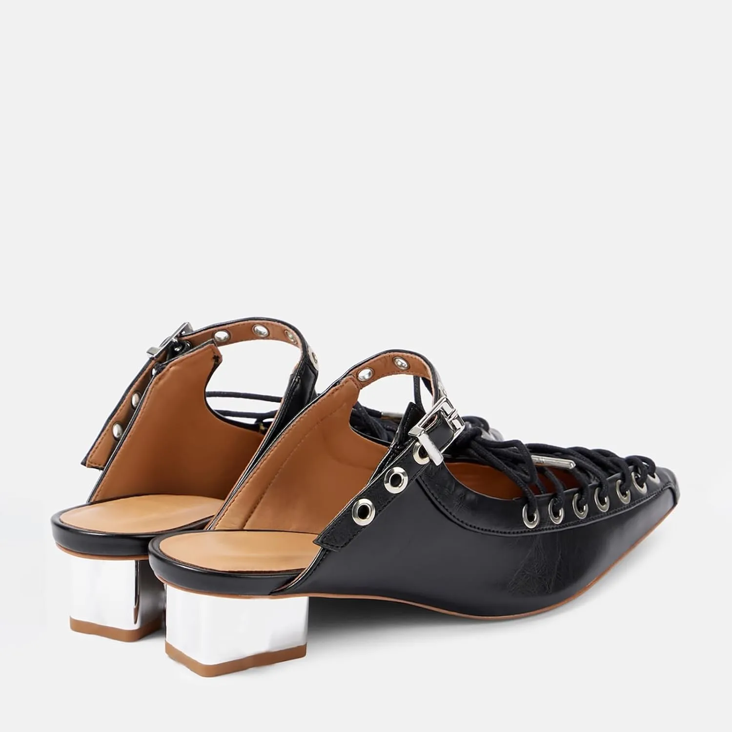 Women's Rhinestone Slingback Pumps - Embellished Lace-Up Pointed Toe Block Low Heel Mules with Strap Buckle, Dress Work Casual Punk Shoes