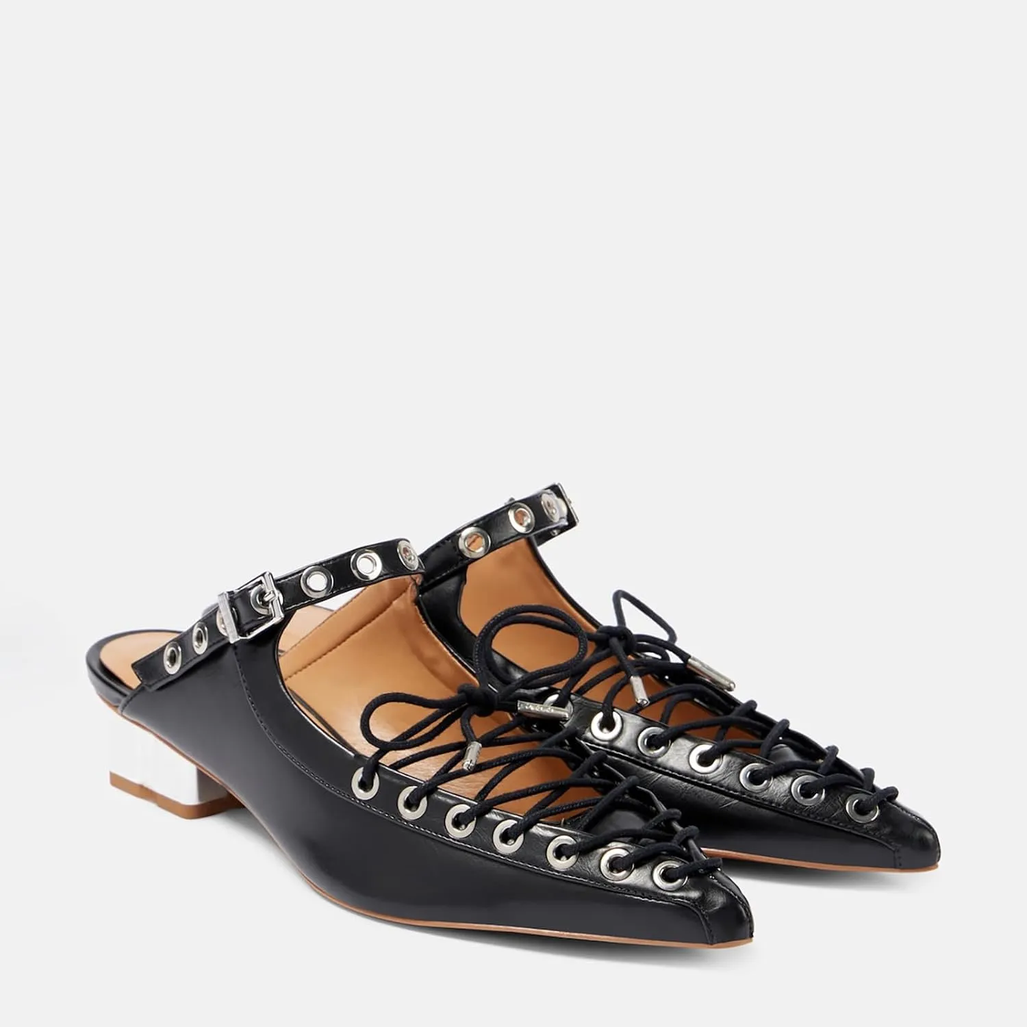 Women's Rhinestone Slingback Pumps - Embellished Lace-Up Pointed Toe Block Low Heel Mules with Strap Buckle, Dress Work Casual Punk Shoes