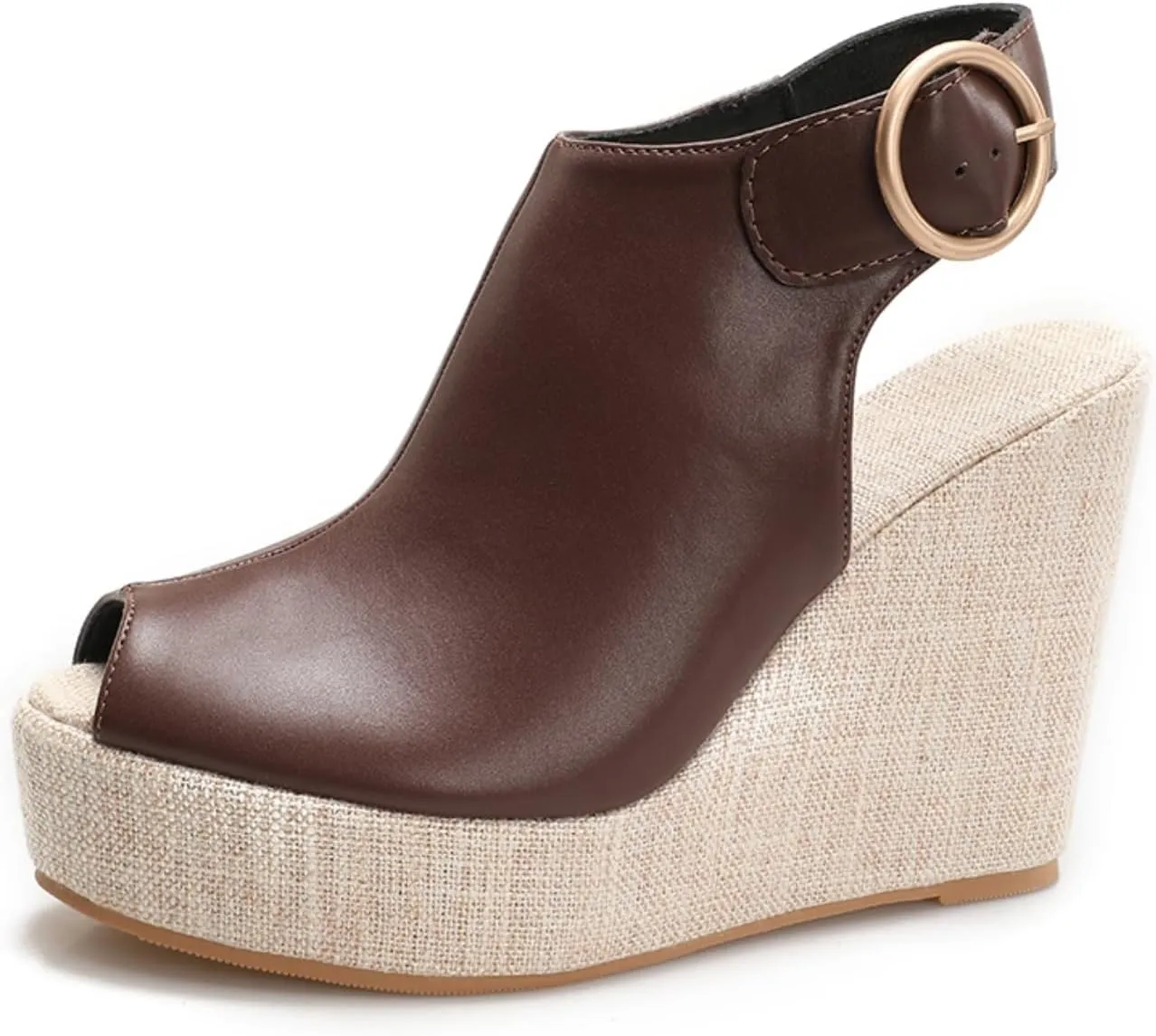 Women's Round Peep Toe Platform Wedge Sandals Espadrille 4.5 Inch High Heel Ankle Strap Slingback Wedges Shoes for Women Comfy Dress Summer Sandals Casual Beach