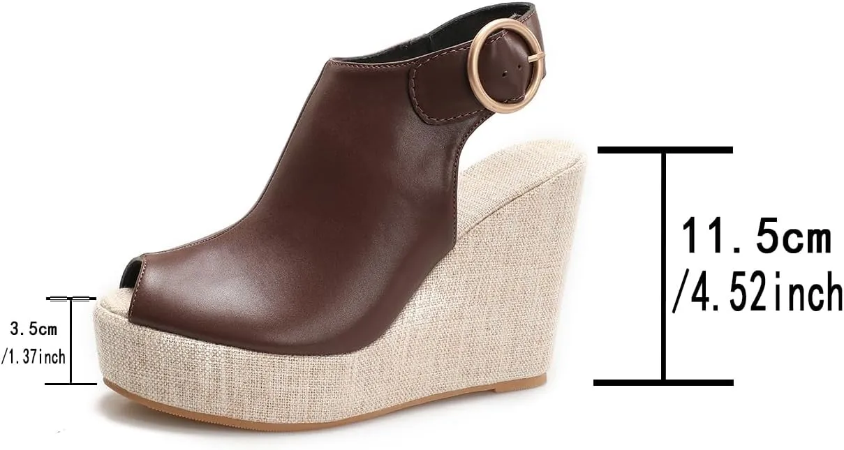 Women's Round Peep Toe Platform Wedge Sandals Espadrille 4.5 Inch High Heel Ankle Strap Slingback Wedges Shoes for Women Comfy Dress Summer Sandals Casual Beach