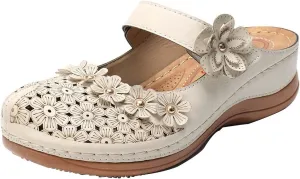 Womens Sandals 2023 Summer Fashion Hollow Flowers Rounde Toe Closed Toe Slipper Comfortable Wedge Sandals with Arch Support Ladies Vintage Shoes