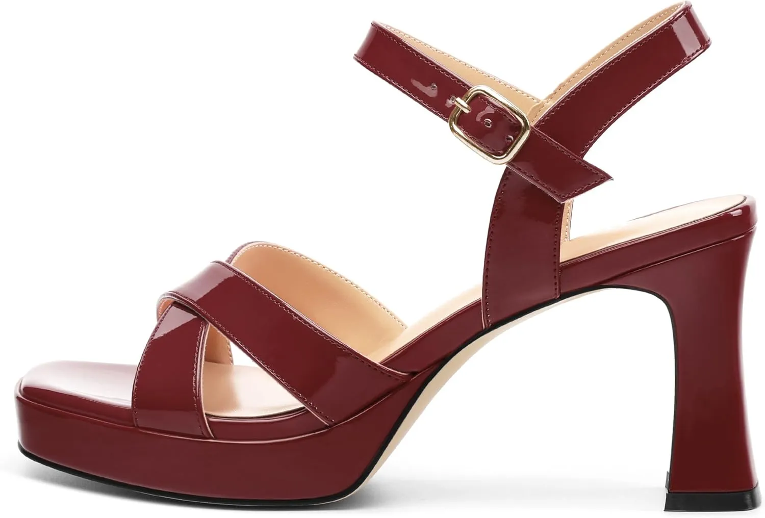 Women's Sandals Chunky High Heel - Adjustable Ankle Strap Open Toe Spool Heels Cross Toe Strap Prom Party Dress Pumps with Buckle