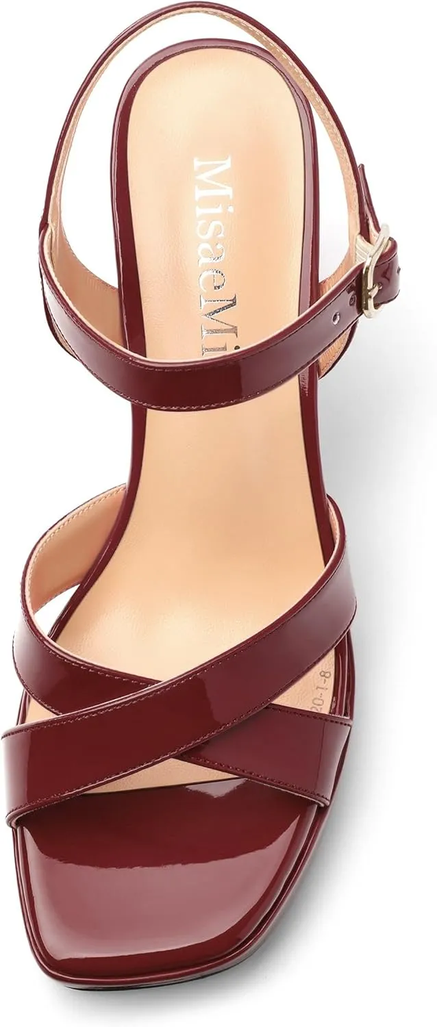 Women's Sandals Chunky High Heel - Adjustable Ankle Strap Open Toe Spool Heels Cross Toe Strap Prom Party Dress Pumps with Buckle