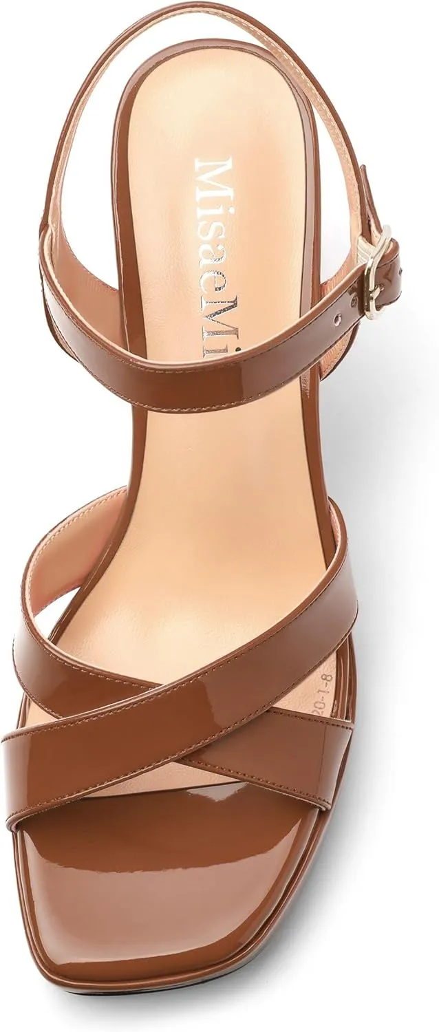 Women's Sandals Chunky High Heel - Adjustable Ankle Strap Open Toe Spool Heels Cross Toe Strap Prom Party Dress Pumps with Buckle